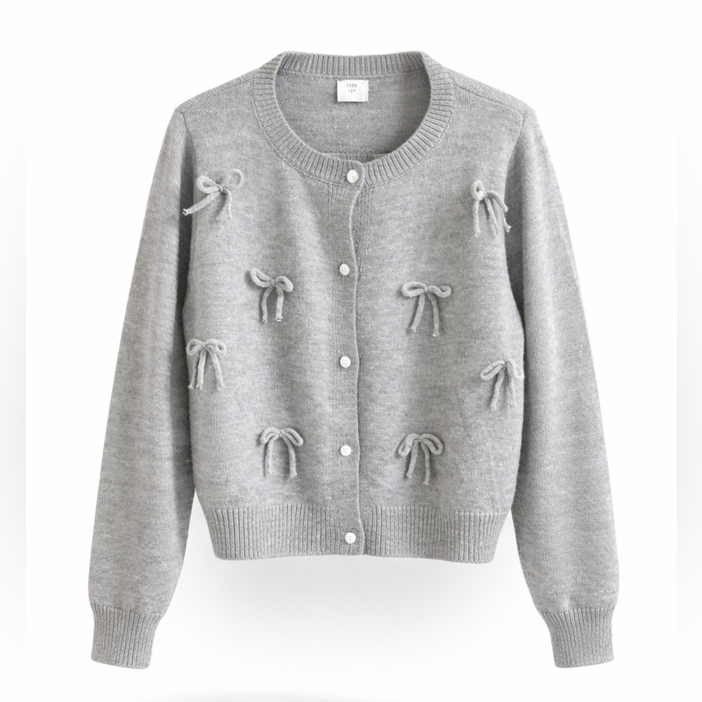 Luna Ivy Gray Women's Cardigan with Bow Accents Size S - Picture 1 of 10